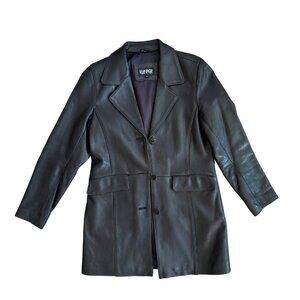 Kasper Genuine Leather vintage look button up black jacket - size Medium